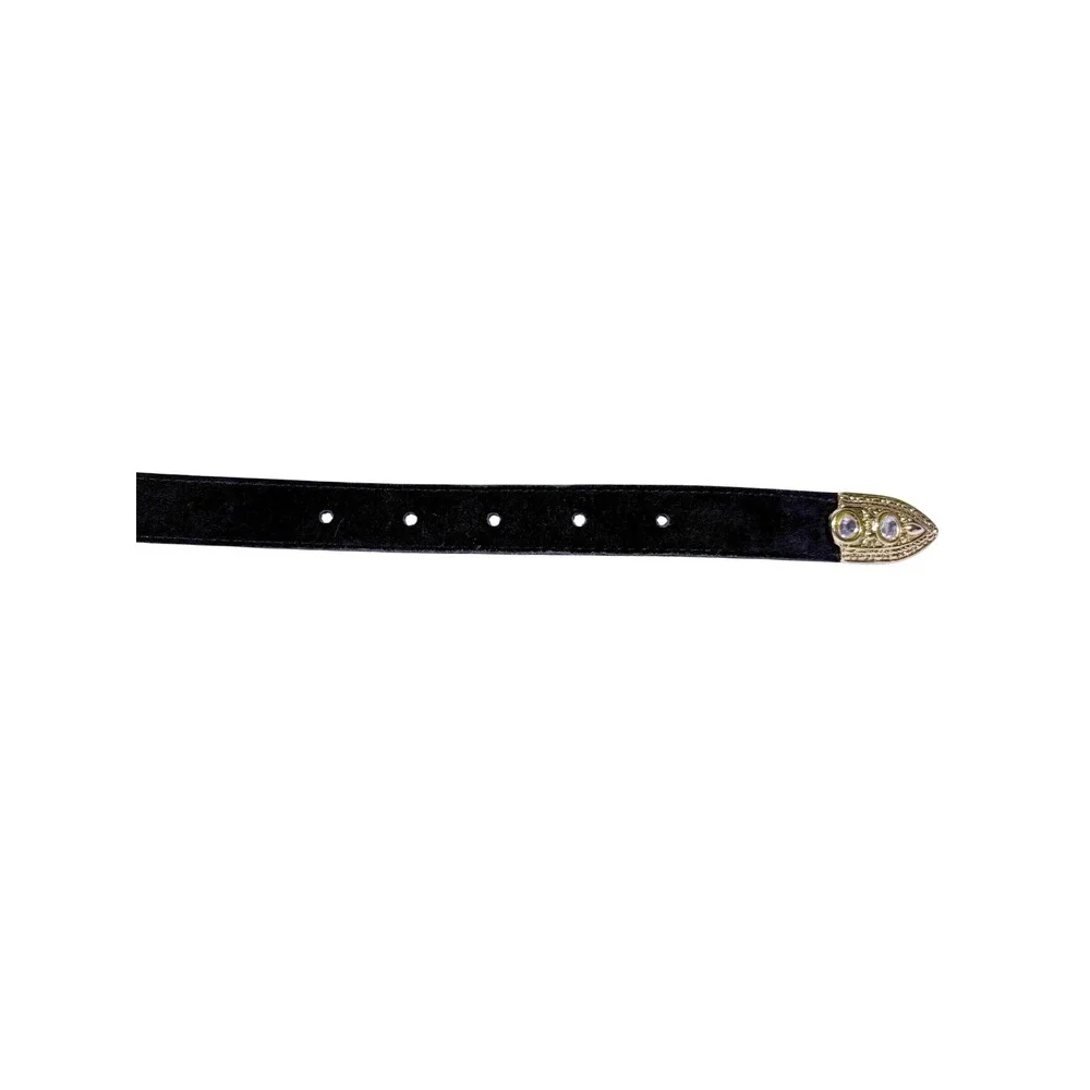 Western Belt Womens L 32 Black Rhinestone Gold Tone Suede Leather Cowgirl Vtg